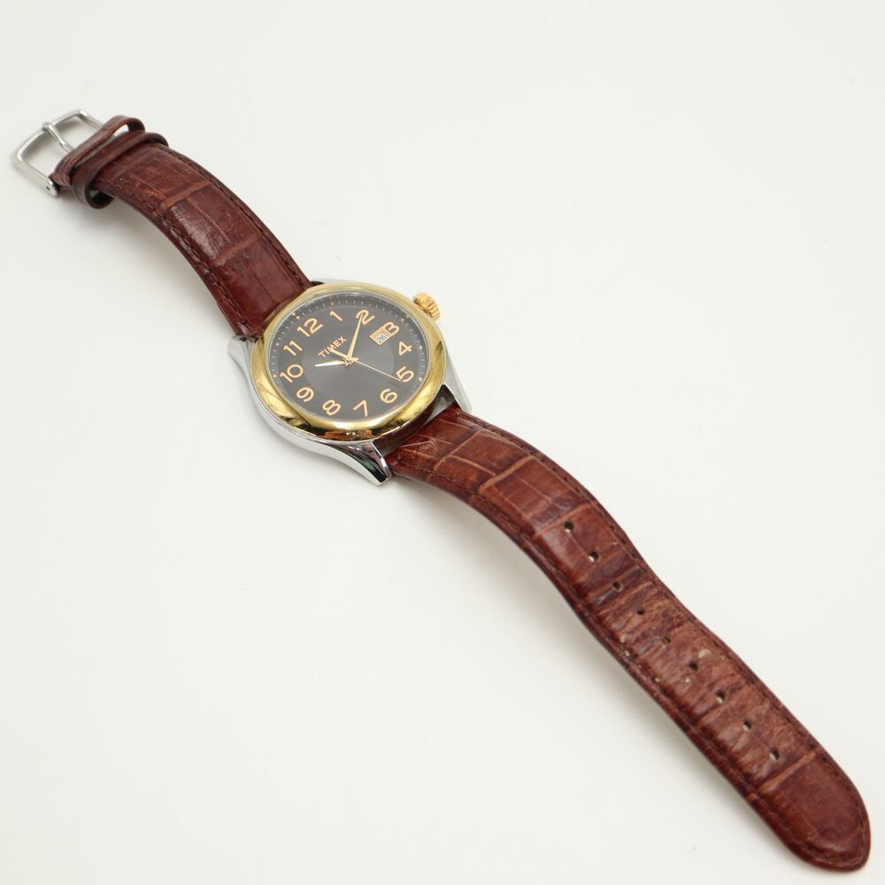 Timex Indiglo Mens 41mm Easy Read Gray Date Watch Brown Leather w New Battery - Picture 11 of 13
